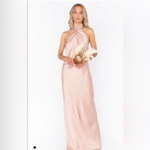 Show Me Your Mumu - Jasmine Halter Maxi Dress, Rose Gold, Luxe Satin